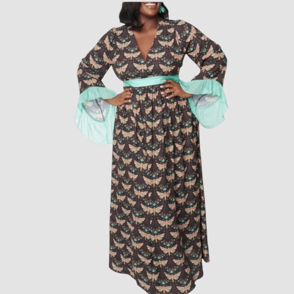 Unique Vintage Moth Print Maxi Dress 1970’s Style 1X RUNS BIG - Picture 1 of 14